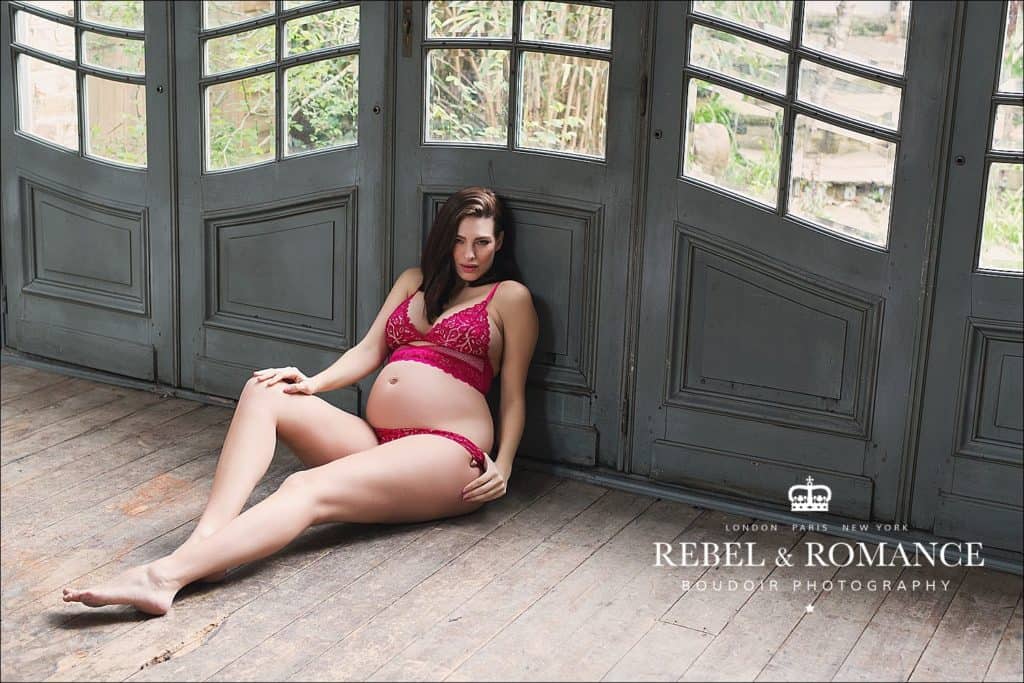 brunette pregnant woman in french mansion