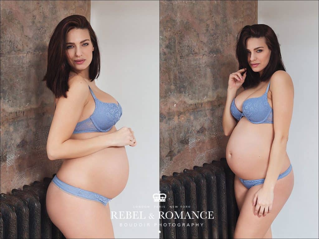 pregnancy photos in blue lingerie