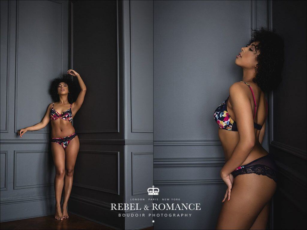 Rebel & Romance Boudoir Photography lingerie photo shoot featuring natural afro
