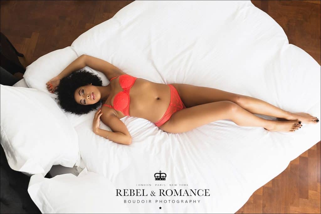 Rebel & Romance Boudoir Photography lingerie photo shoot featuring natural afro