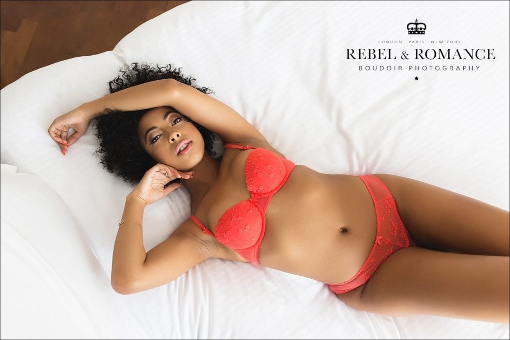 Rebel & Romance Boudoir Photography lingerie photo shoot featuring natural afro