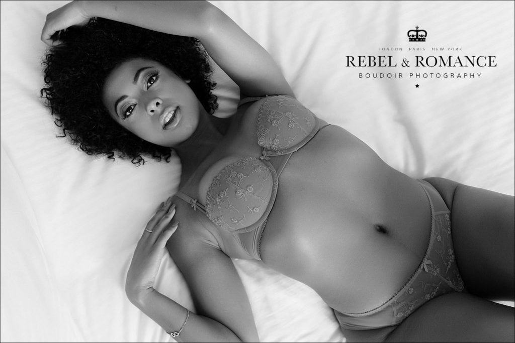 Rebel & Romance Boudoir Photography lingerie photo shoot featuring natural afro