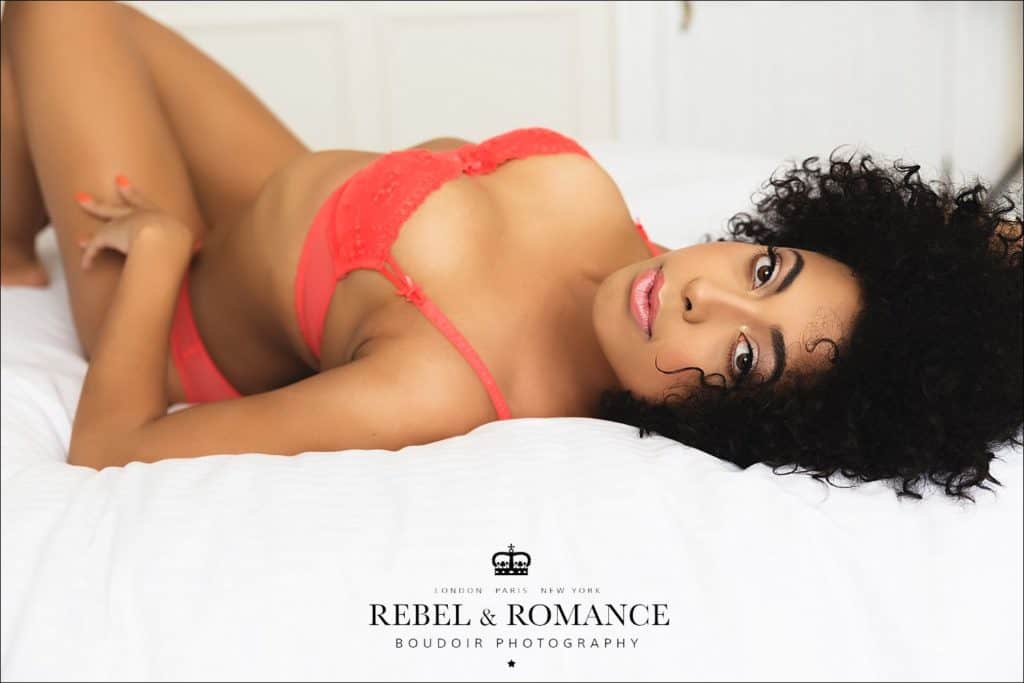 Rebel & Romance Boudoir Photography lingerie photo shoot featuring natural afro