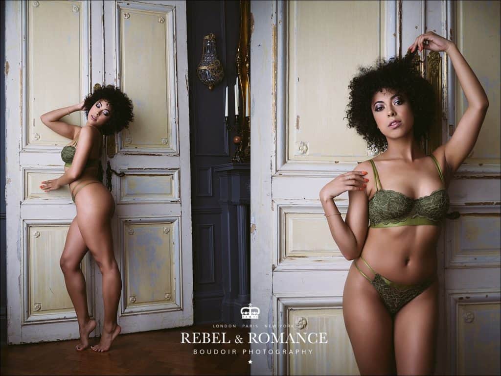 Rebel & Romance Boudoir Photography lingerie photo shoot featuring natural afro