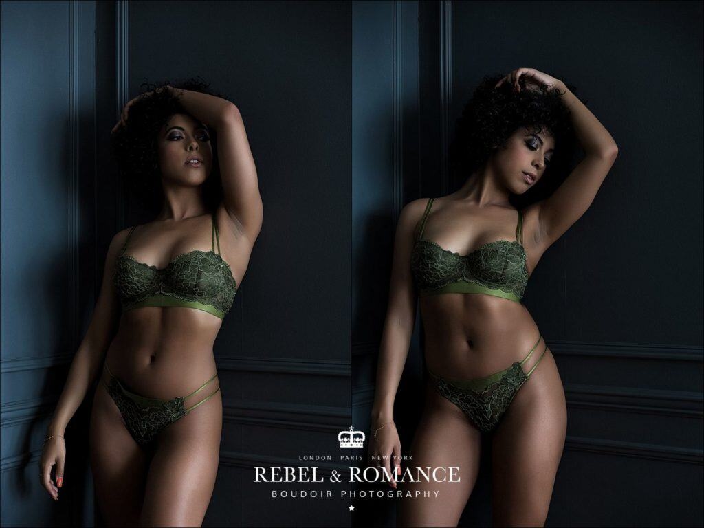 Rebel & Romance Boudoir Photography lingerie photo shoot featuring natural afro