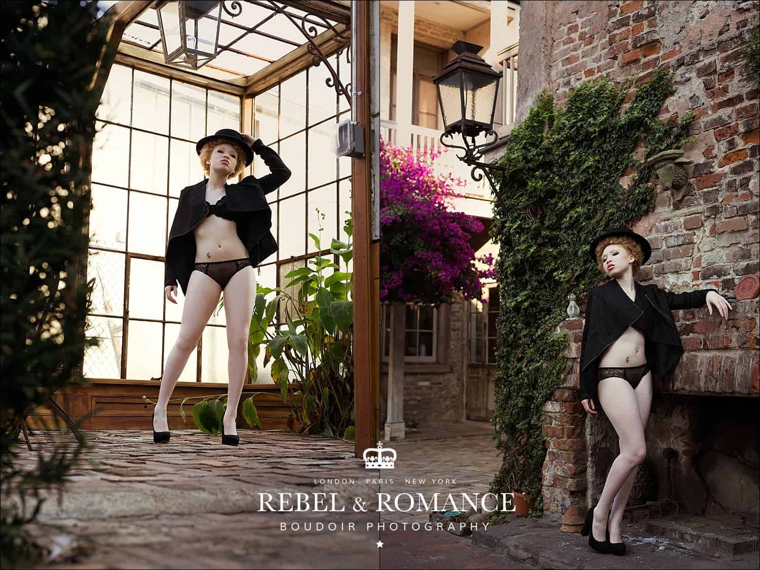 black woman with albinism in black lingerie