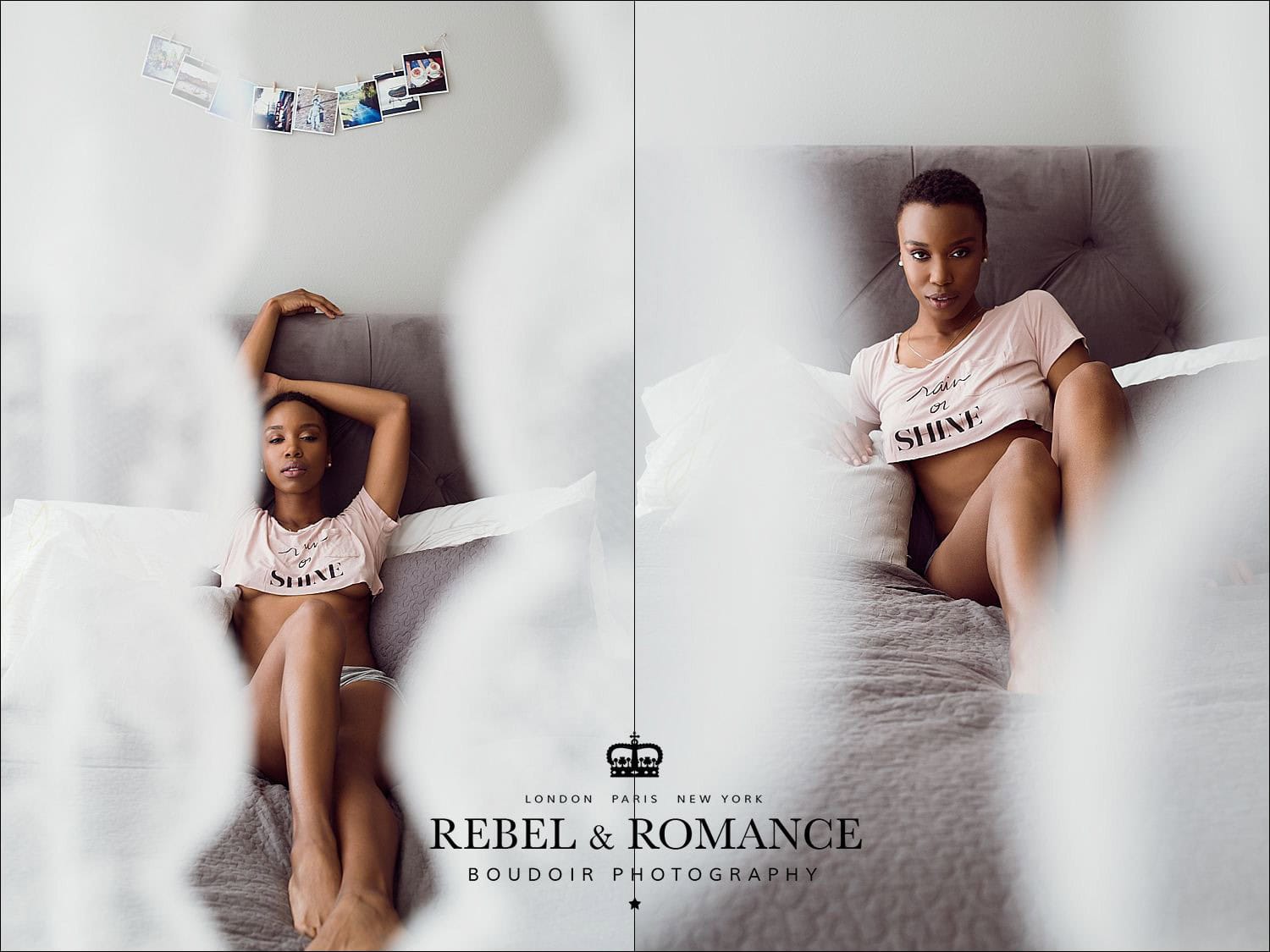 casual intimate boudoir image of black woman in bed