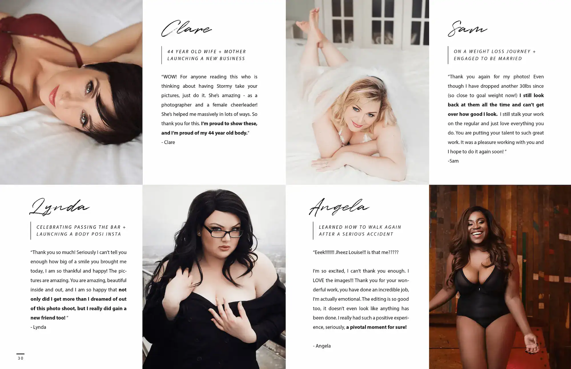 Client testimonials for Rebel & Romance boudoir photography in London with four portrait examples