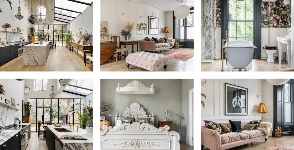 Chic boudoir studio in London conservatory with bright natural light