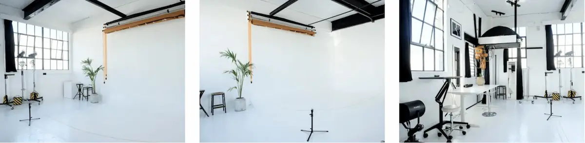London boudoir studio with white cyclorama and natural light