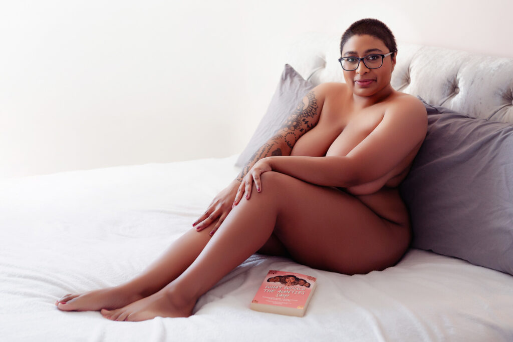 Booktok vibes with a curvy British South Asian woman during a Suffolk boudoir photography session