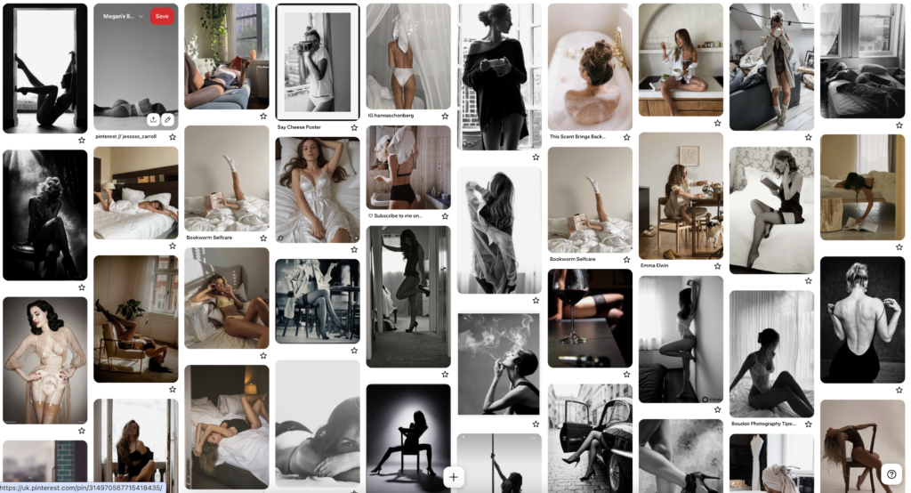 real boudoir client mood board, understated chic vibe
