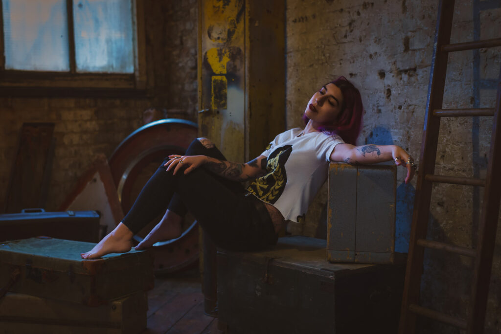 grunge 90's portrait photography with vintage props