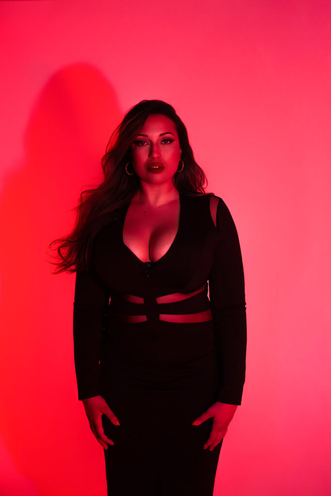Editorial portrait, red lighting